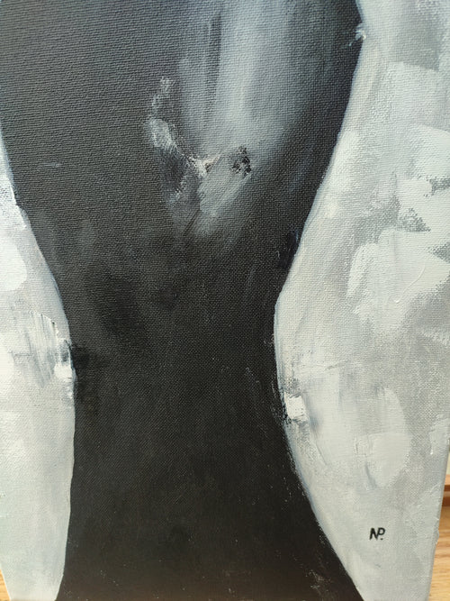 "Lady in Black" — Original Monochromatic Figurative Oil Painting by Nataliia Plakhotnyk