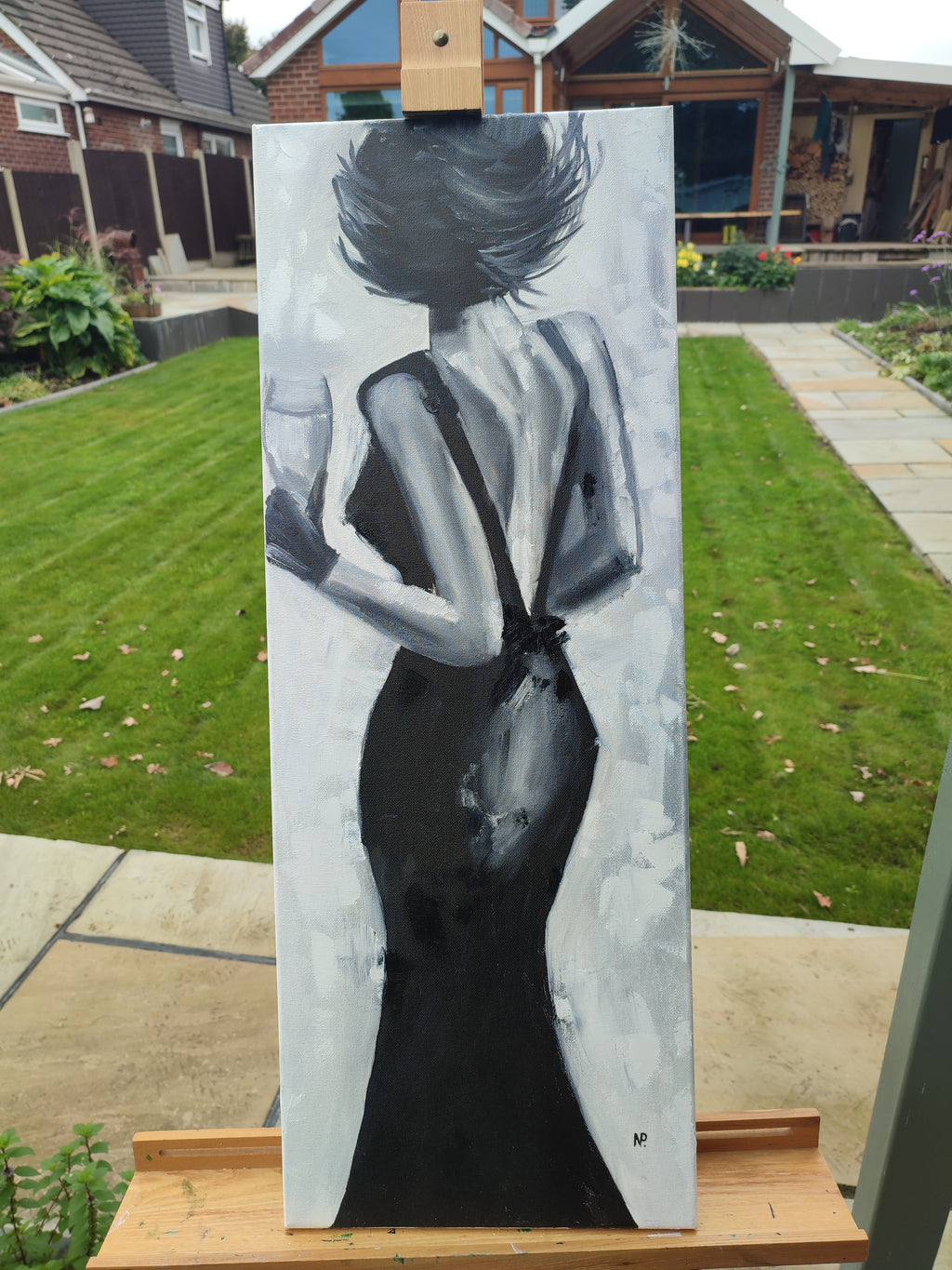 "Lady in Black" — Original Monochromatic Figurative Oil Painting by Nataliia Plakhotnyk