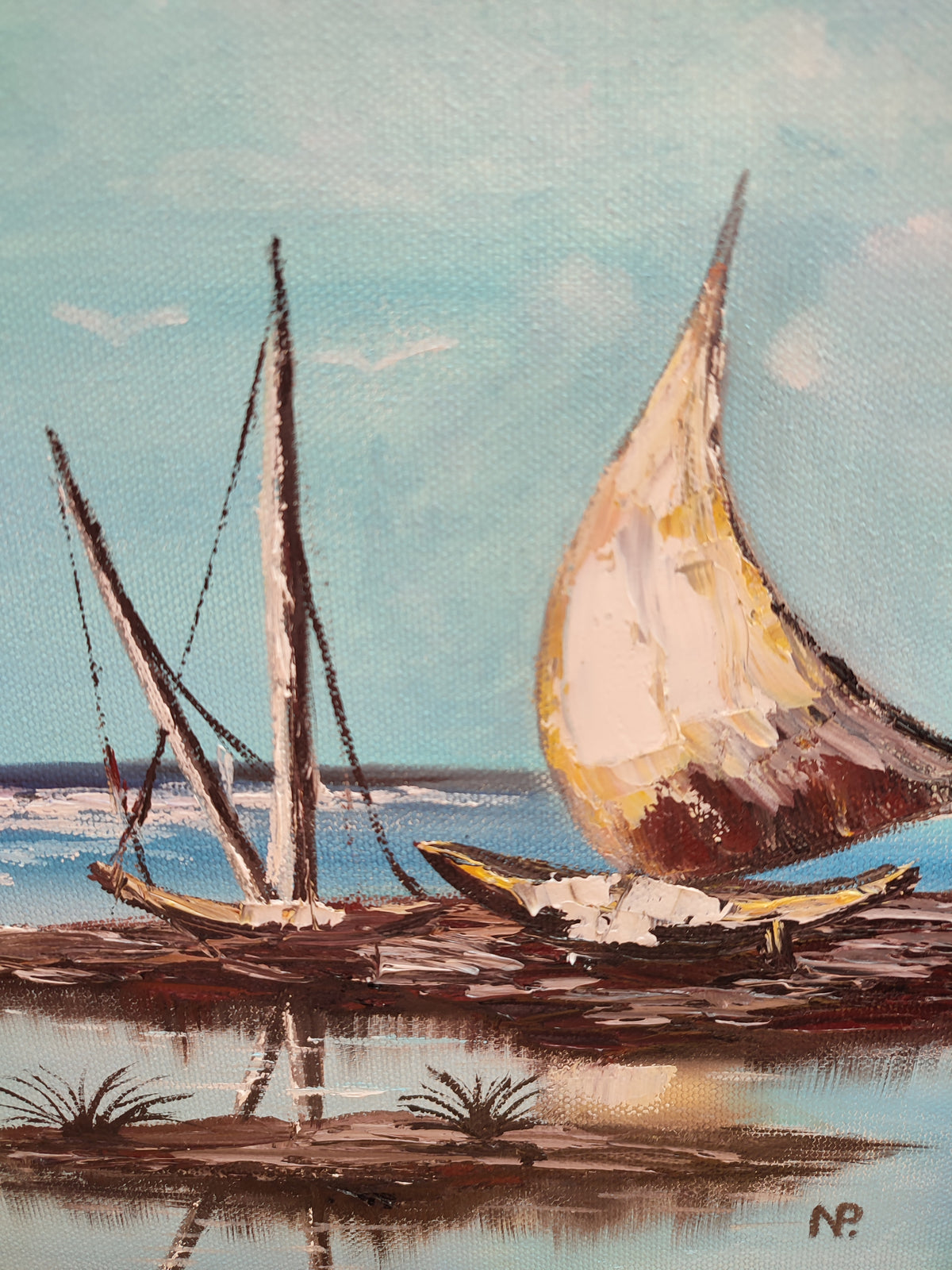 Boat, sea, landscape oil painting