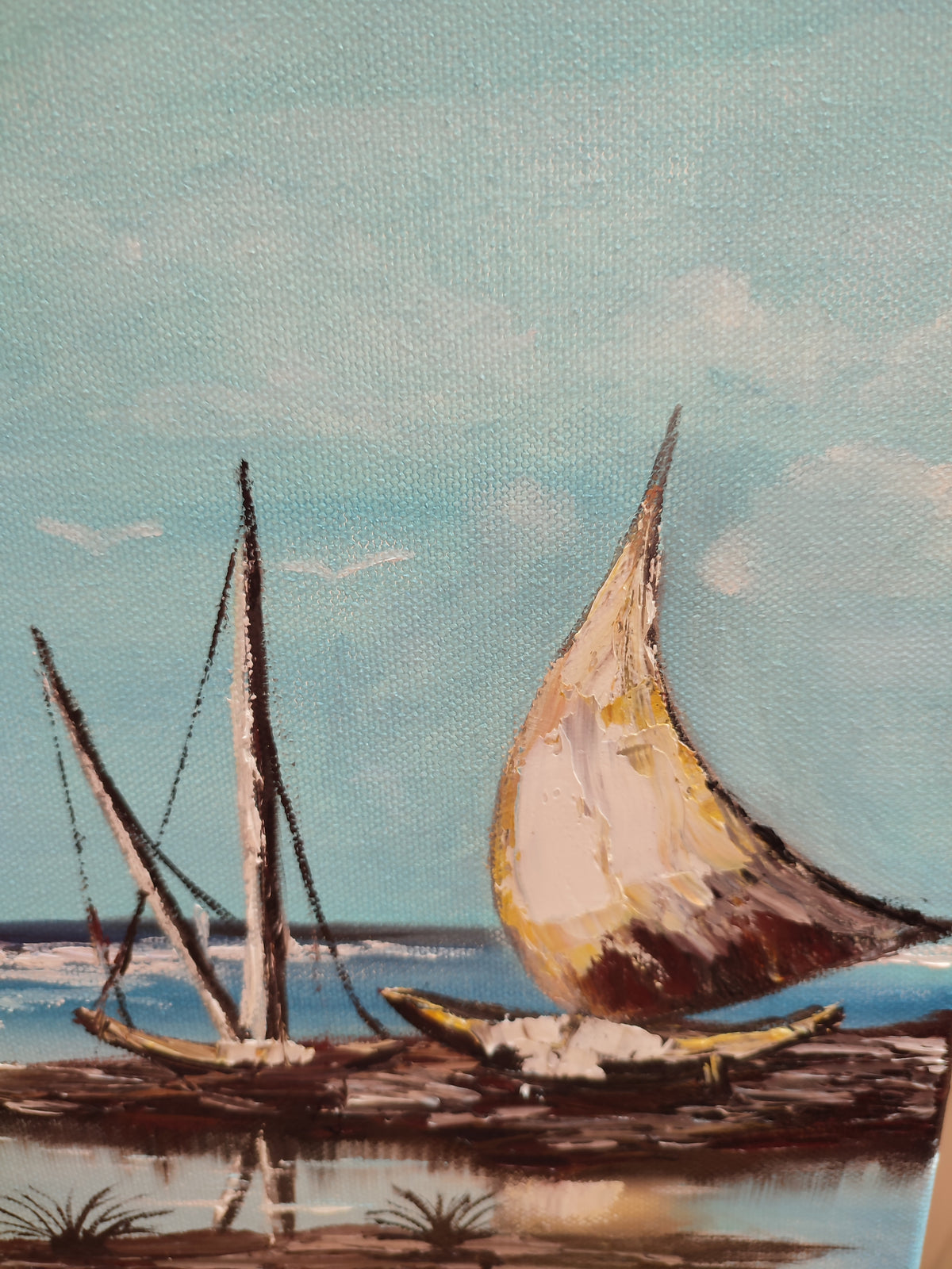 Boat, sea, landscape oil painting