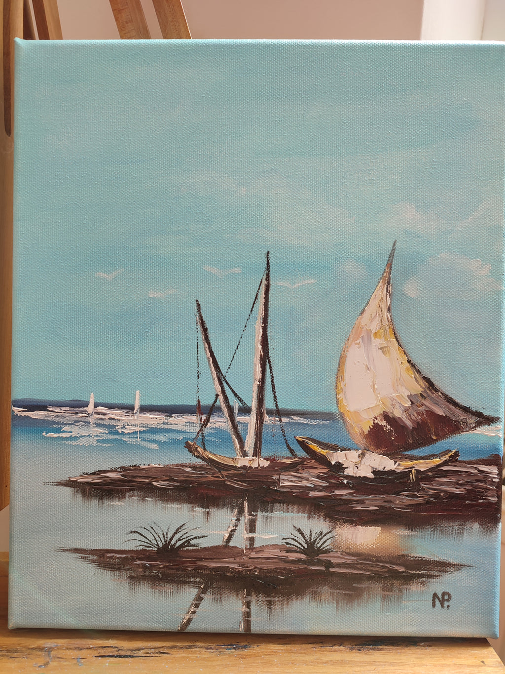 Boat, sea, landscape oil painting