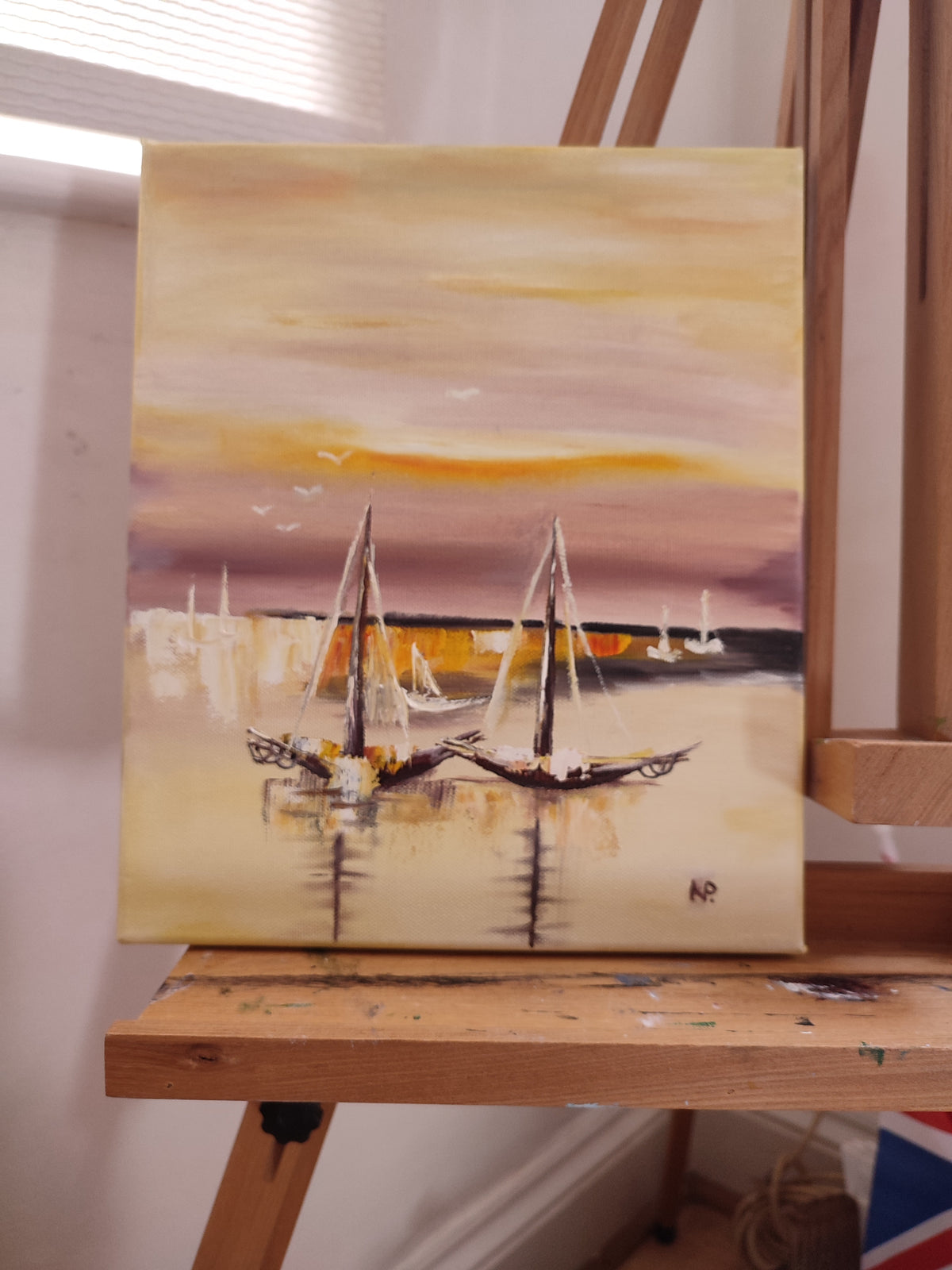 "Boats at the sunset" — Original Impressionistic Sunset Oil Painting by Nataliia Plakhotnyk