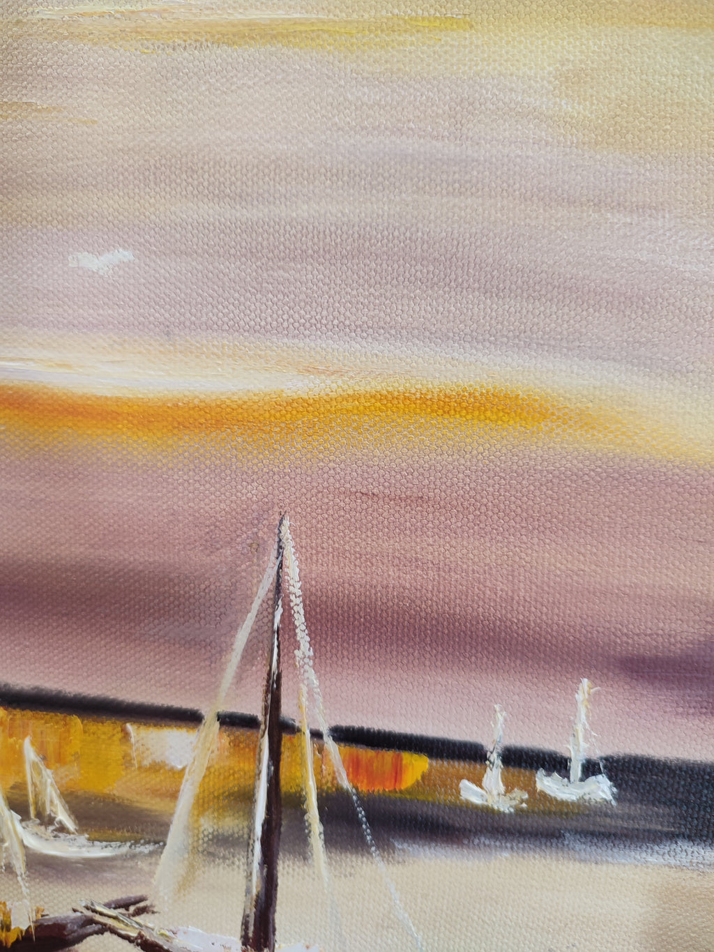 "Boats at the sunset" — Original Impressionistic Sunset Oil Painting by Nataliia Plakhotnyk