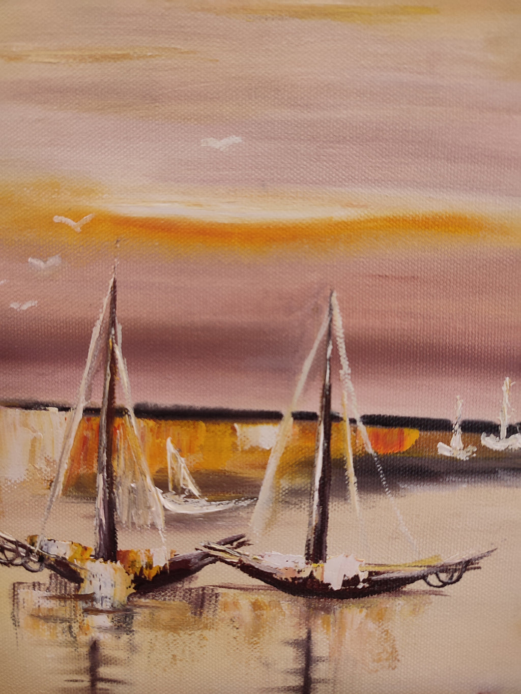 "Boats at the sunset" — Original Impressionistic Sunset Oil Painting by Nataliia Plakhotnyk