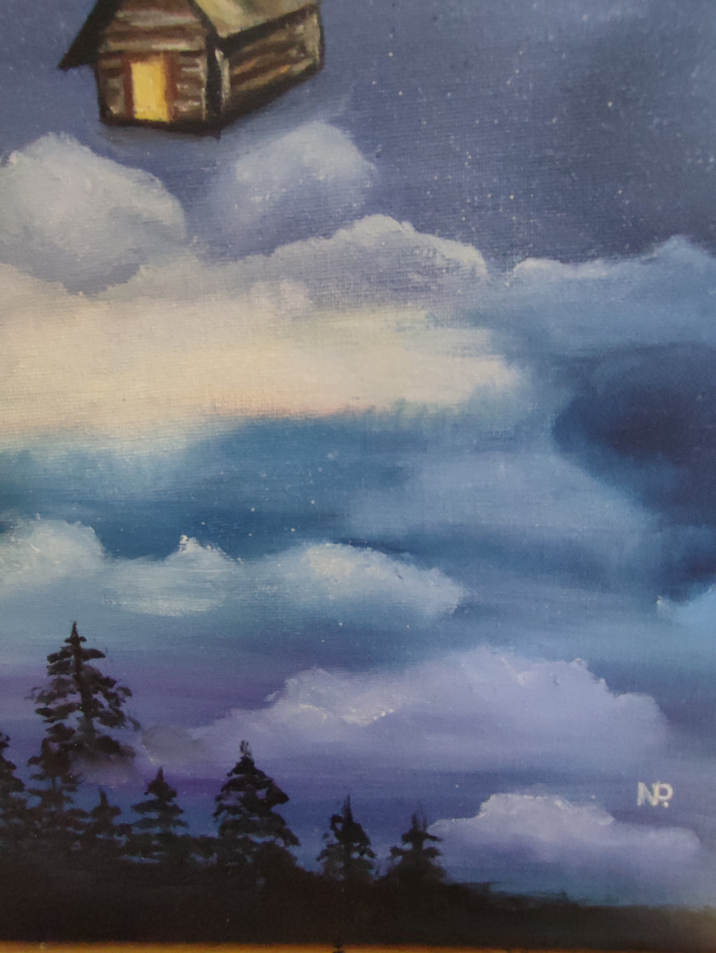"In the Sky" — Original Impressionistic Surreal Fantasy Painting by Nataliia Plakhotnyk