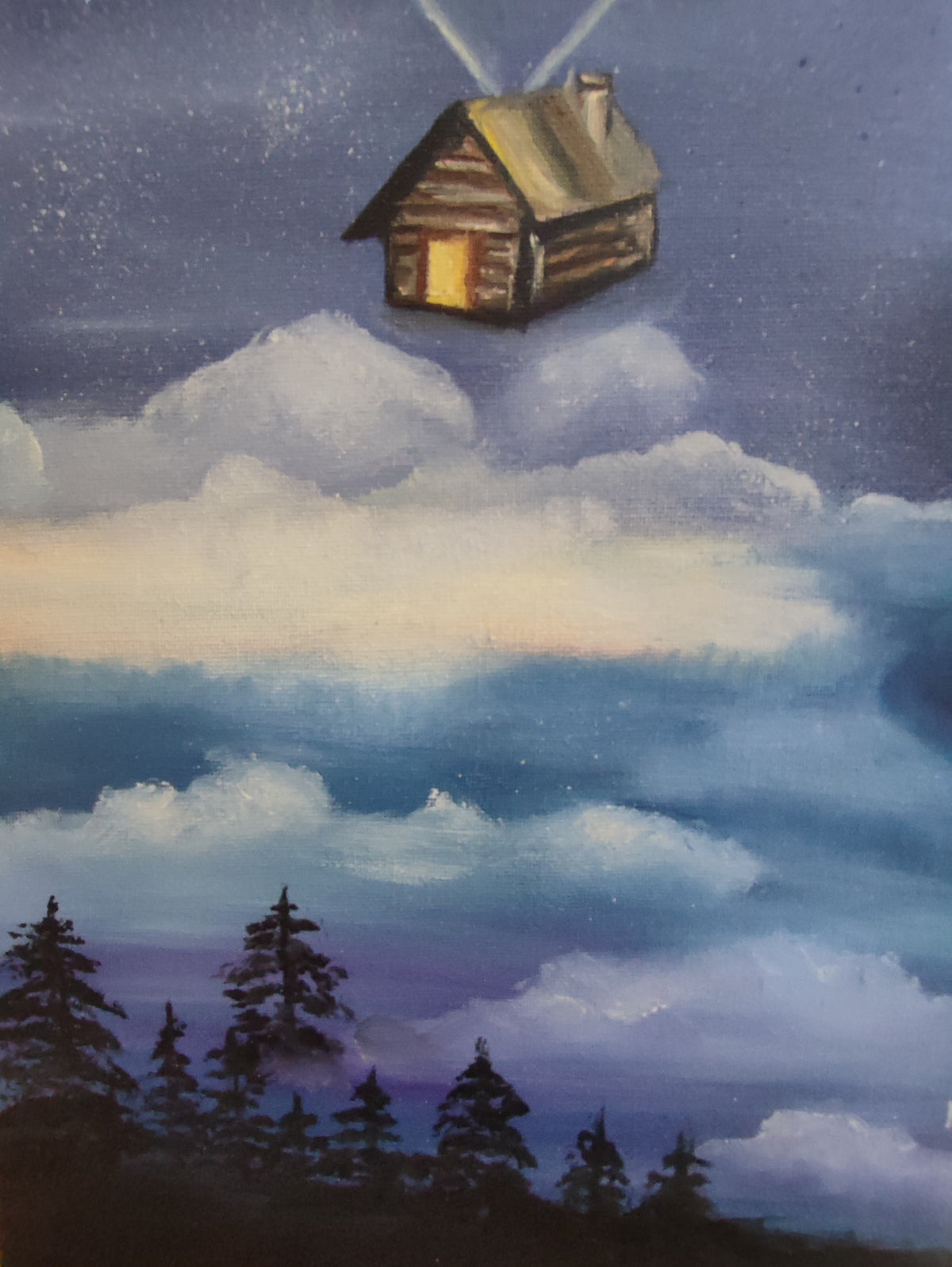 "In the Sky" — Original Impressionistic Surreal Fantasy Painting by Nataliia Plakhotnyk