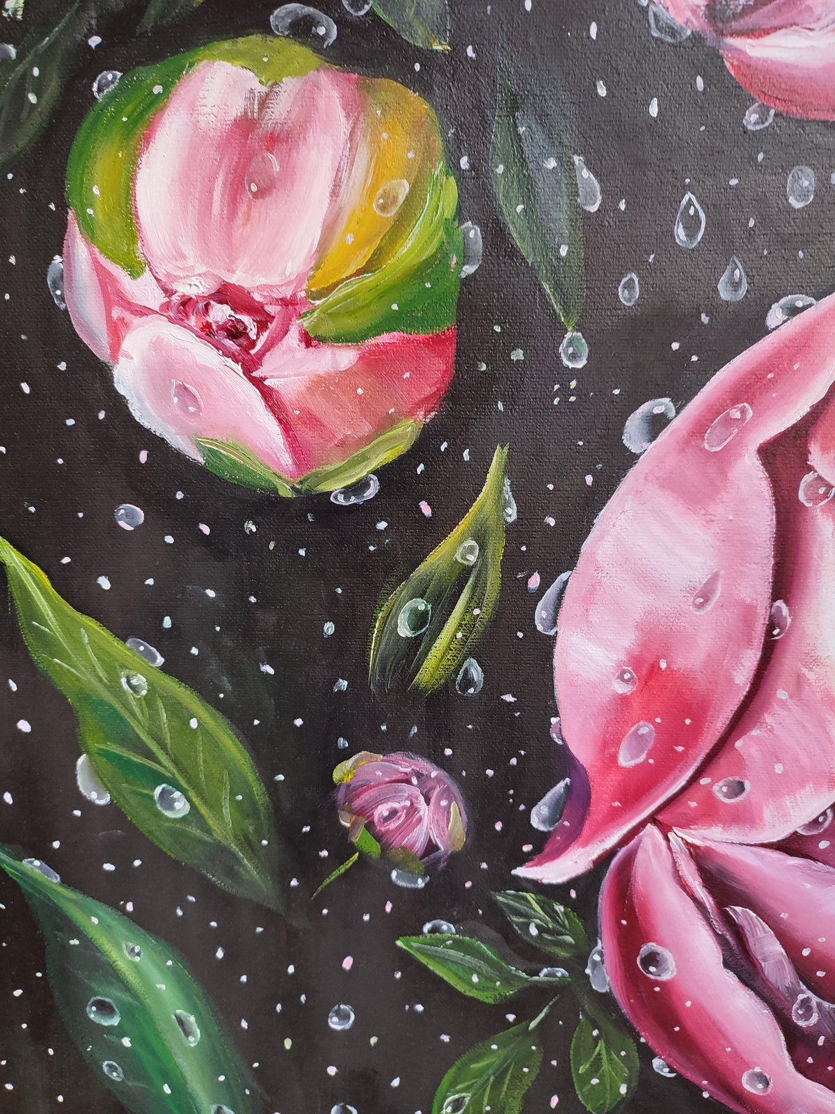"Peonies in Drops" — Original Impressionistic Pink Peonies Oil Painting by Nataliia Plakhotnyk