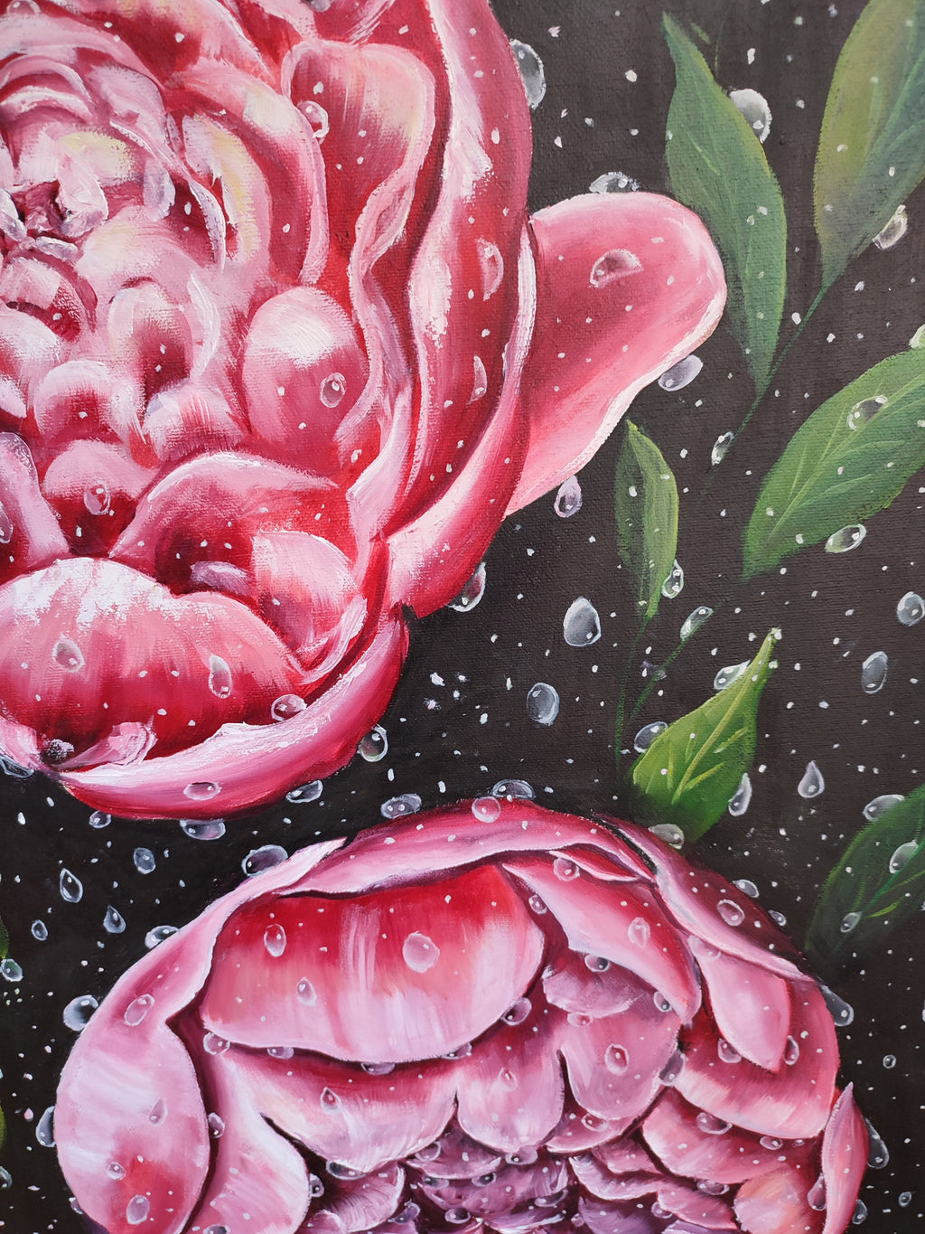 "Peonies in Drops" — Original Impressionistic Pink Peonies Oil Painting by Nataliia Plakhotnyk