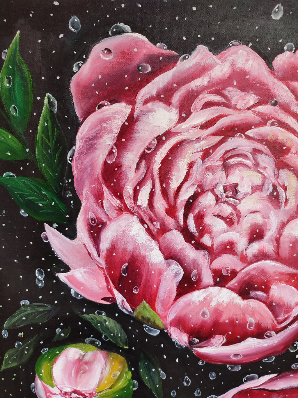 "Peonies in Drops" — Original Impressionistic Pink Peonies Oil Painting by Nataliia Plakhotnyk