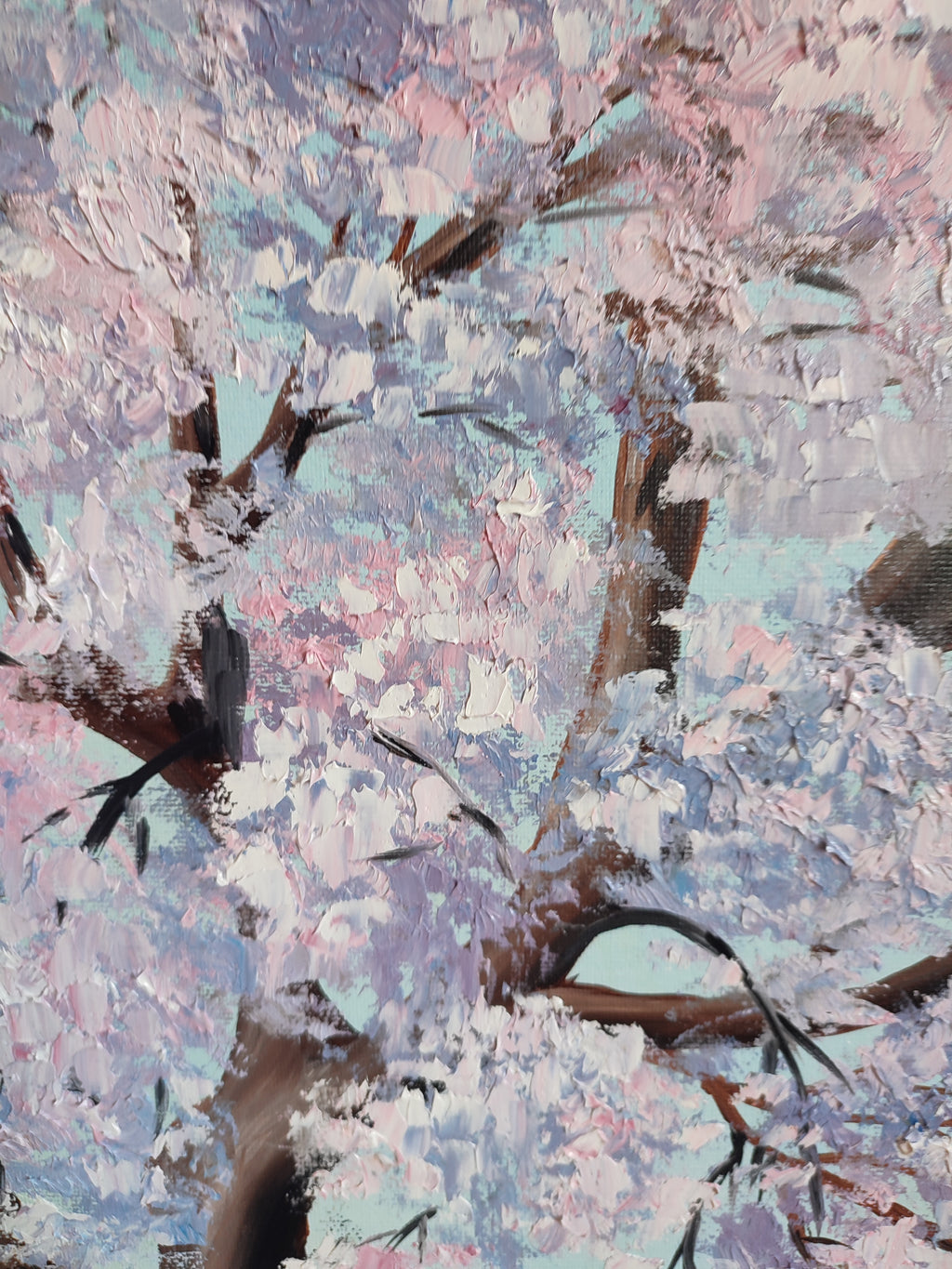 "Sakura is Blooming" — Original Impressionistic Spring Landscape Painting by Nataliia Plakhotnyk