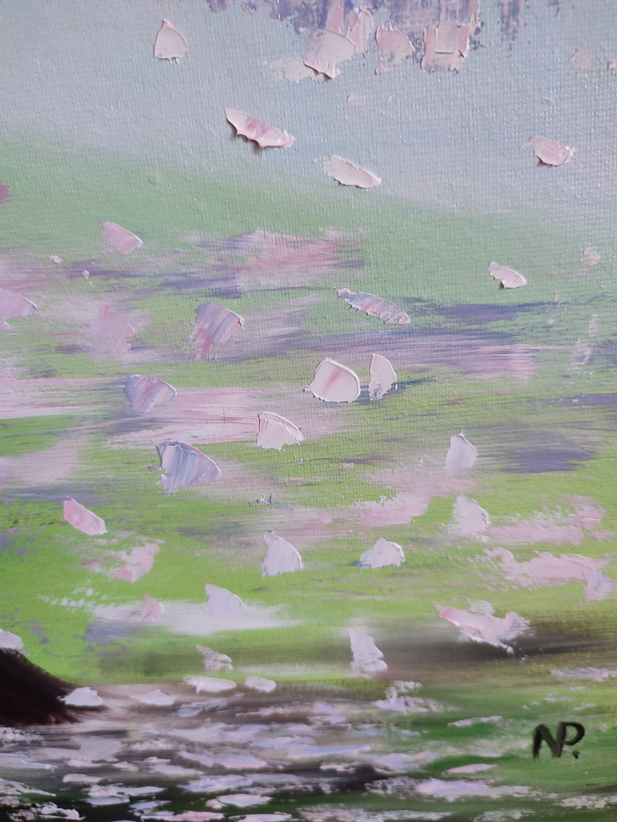 "Sakura is Blooming" — Original Impressionistic Spring Landscape Painting by Nataliia Plakhotnyk