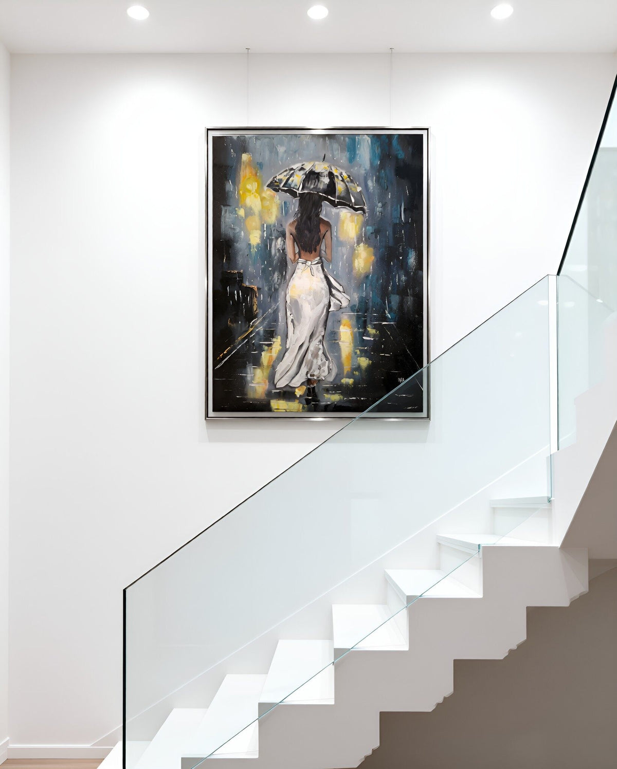"Rainy Night Glow" — Original Romantic Figurative Oil Painting by Nataliia Plakhotnyk