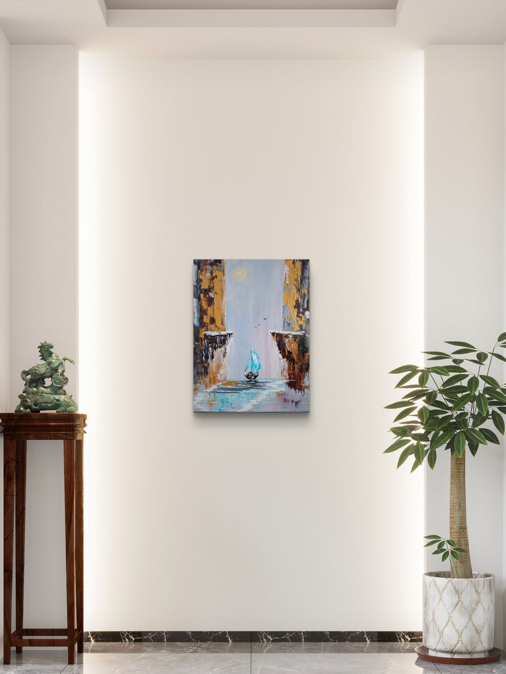 "The Path of Dreams" — Original Textured Oil & Gold Paint Marine Painting by Nataliia Plakhotnyk
