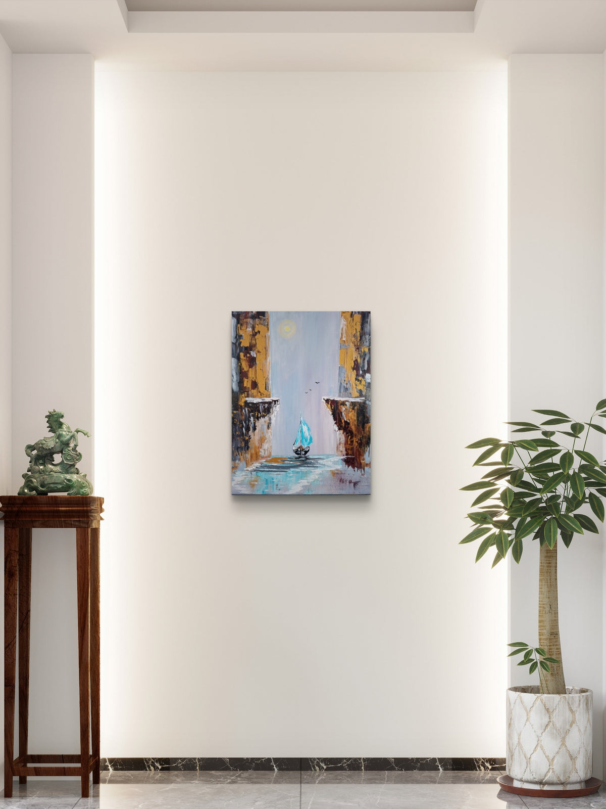 "The Path of Dreams" — Original Textured Oil & Gold Paint Marine Painting by Nataliia Plakhotnyk