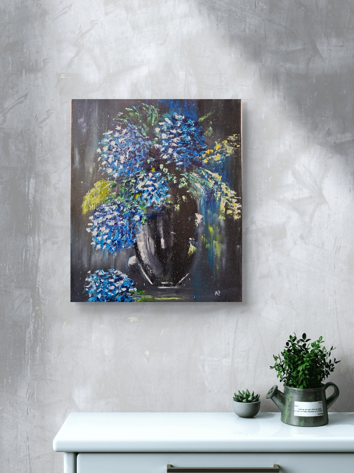 "Midnight Hydrangeas" — Original Textured Floral Oil Painting by Nataliia Plakhotnyk