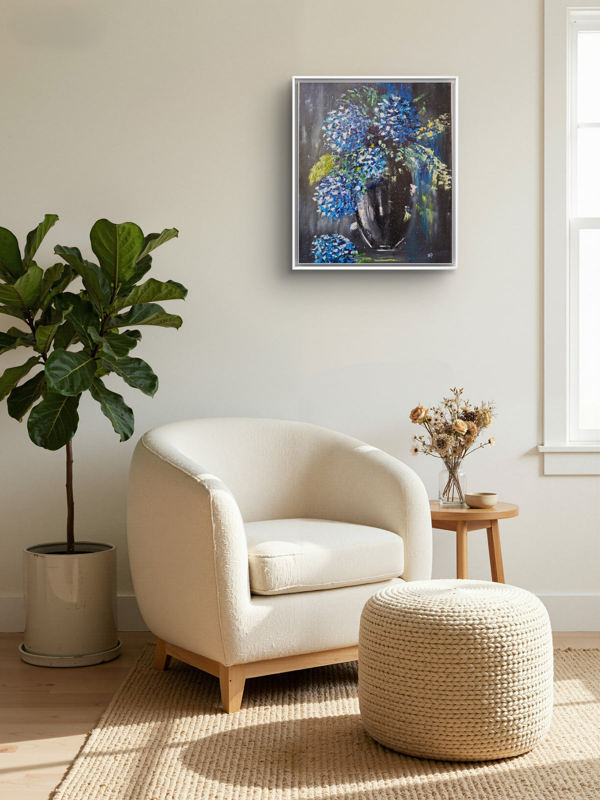 "Midnight Hydrangeas" — Original Textured Floral Oil Painting by Nataliia Plakhotnyk