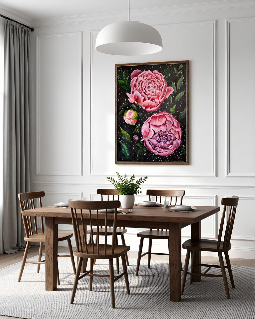 "Peonies in Drops" — Original Impressionistic Pink Peonies Oil Painting by Nataliia Plakhotnyk