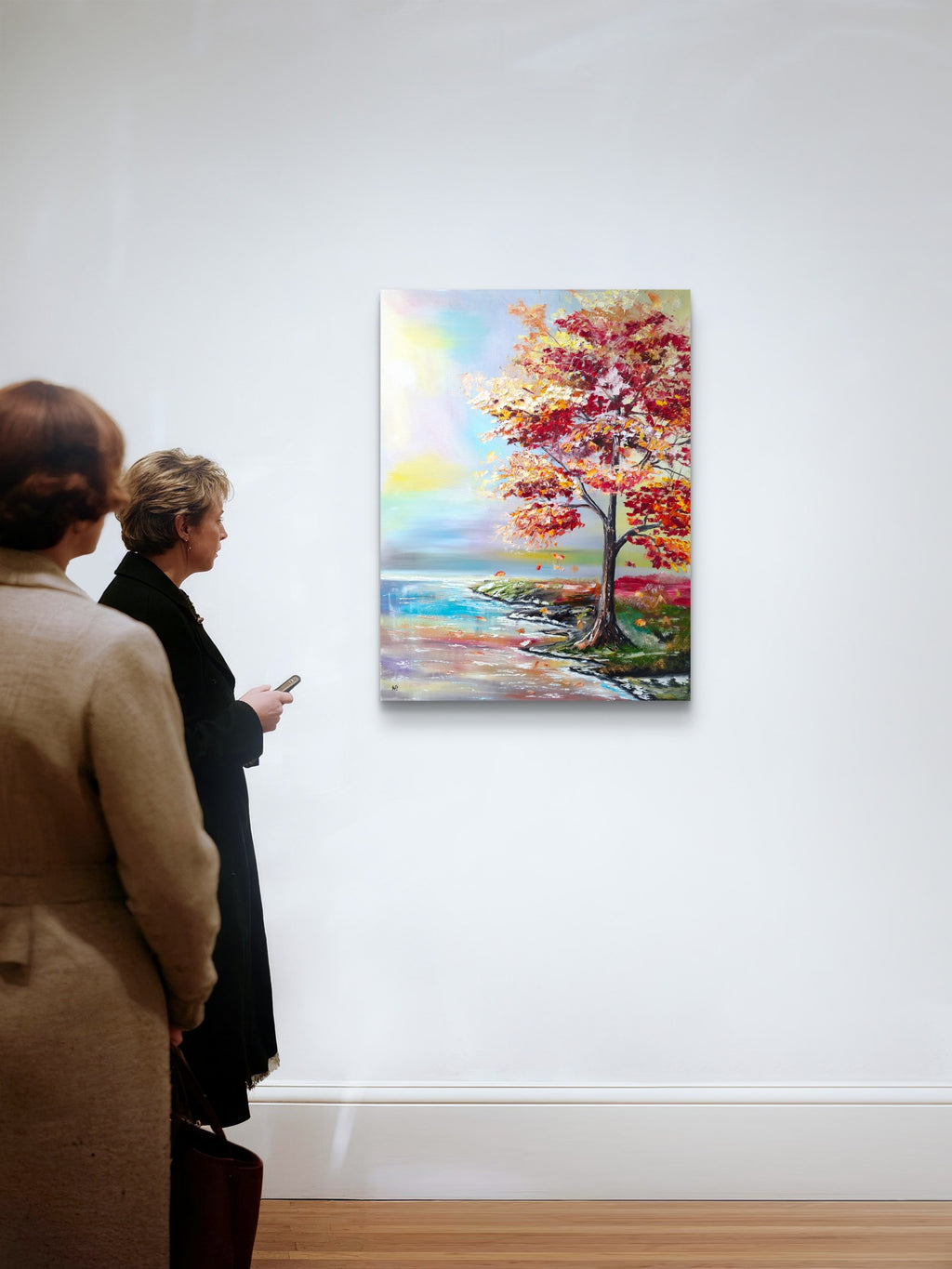 "Autumn Whispers at the Shore" — Original Large Textured Landscape Oil Painting by Nataliia Plakhotnyk