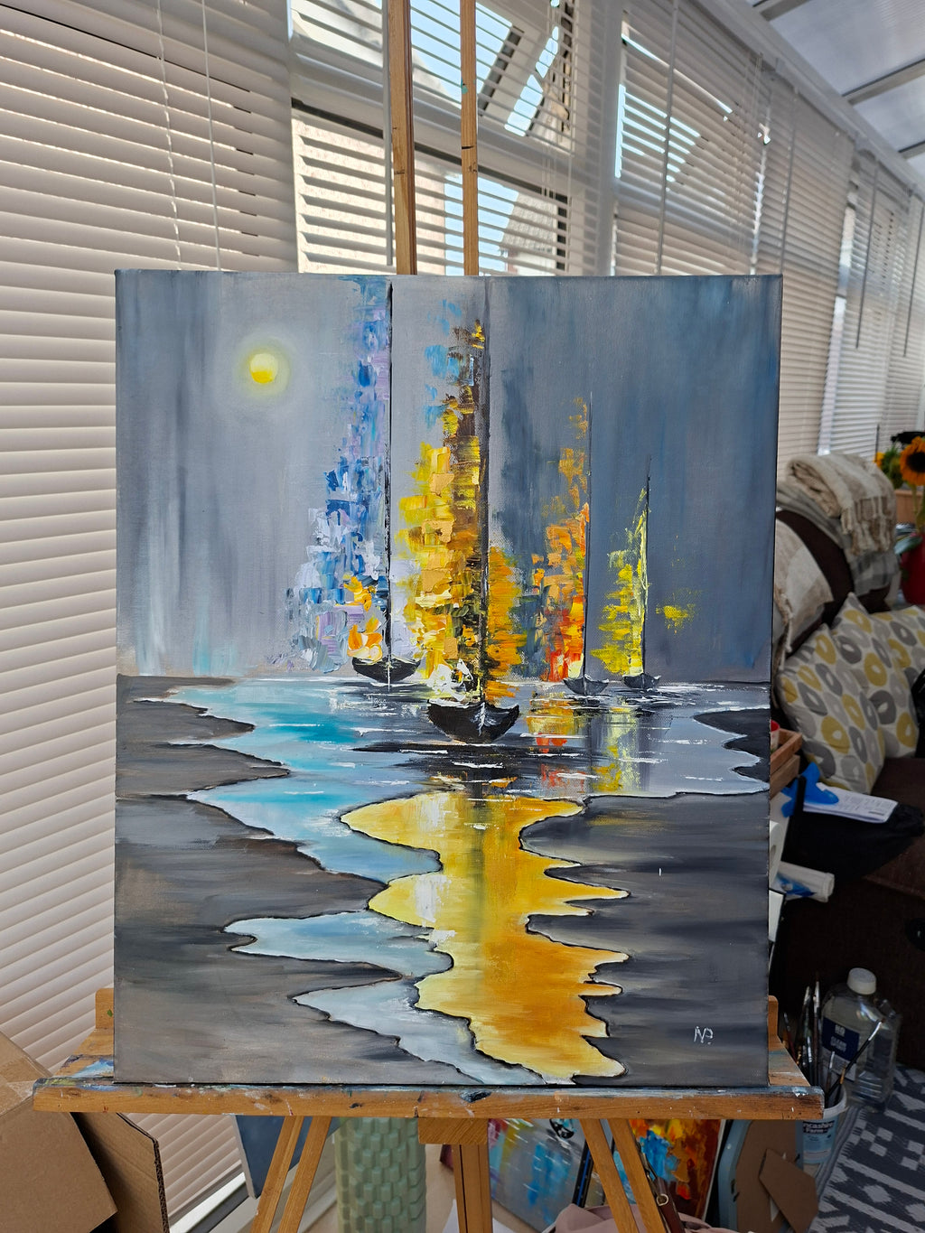 "Serenade of Light and Shadow" — Original Oil & Gold Leaf Painting by Nataliia Plakhotnyk