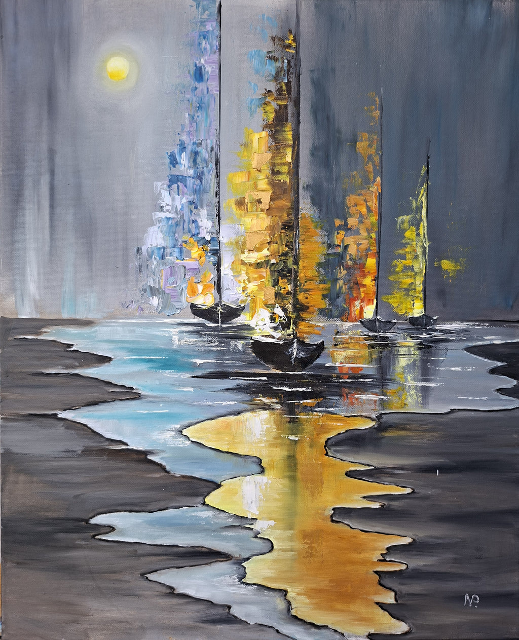 "Serenade of Light and Shadow" — Original Oil & Gold Leaf Painting by Nataliia Plakhotnyk