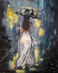 "Rainy Night Glow" — Original Romantic Figurative Oil Painting by Nataliia Plakhotnyk