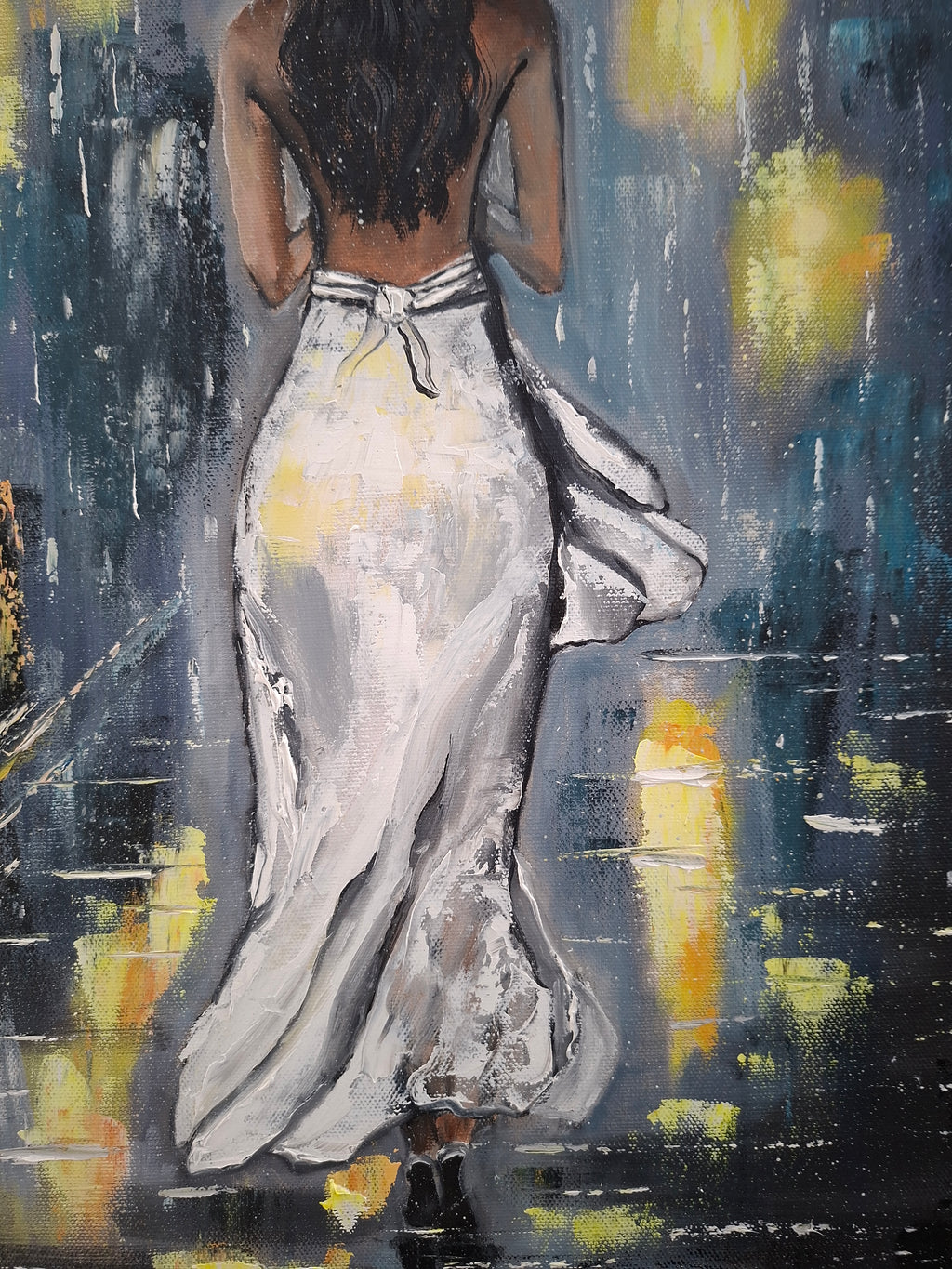 "Rainy Night Glow" — Original Romantic Figurative Oil Painting by Nataliia Plakhotnyk