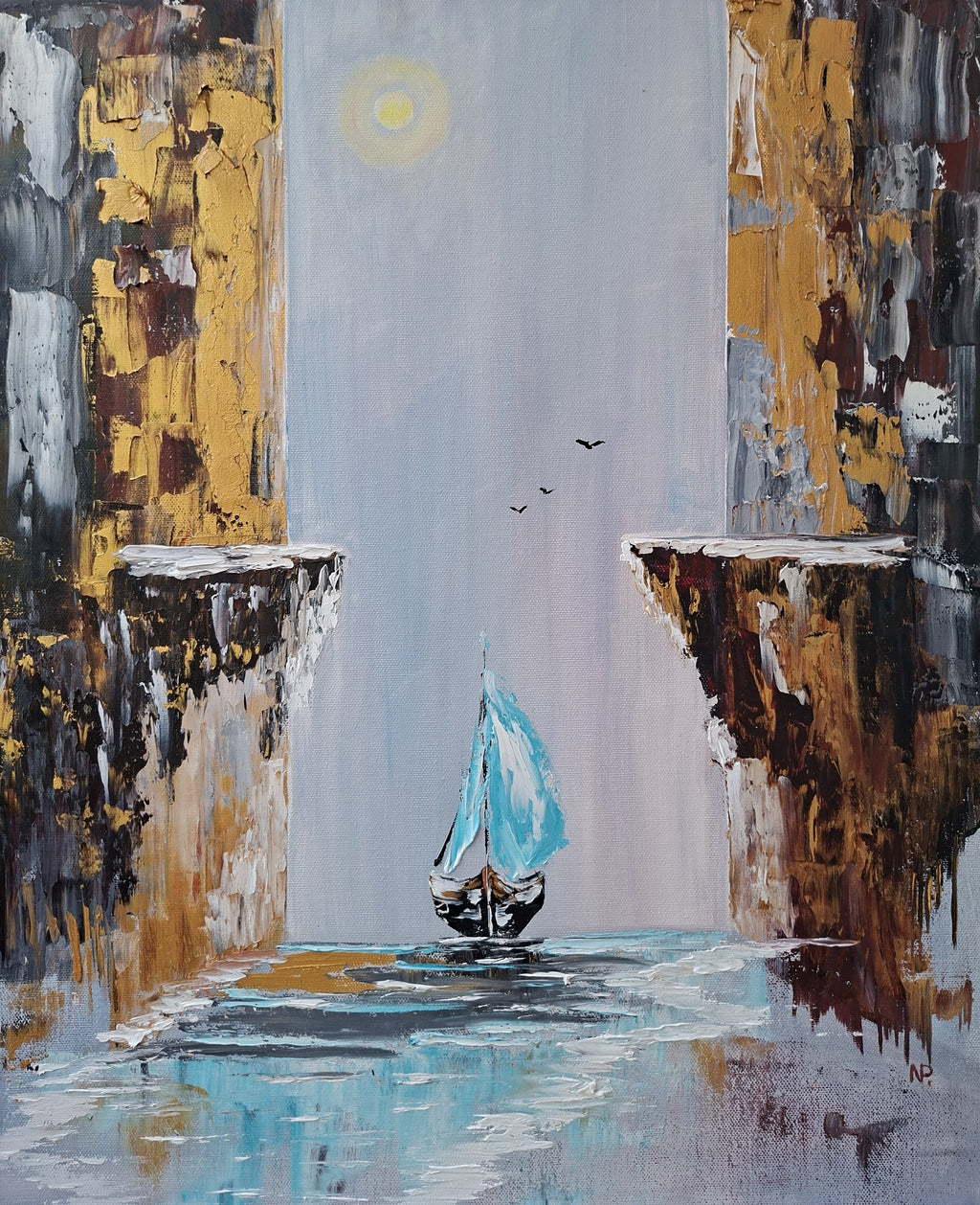 "The Path of Dreams" — Original Textured Oil & Gold Paint Marine Painting by Nataliia Plakhotnyk