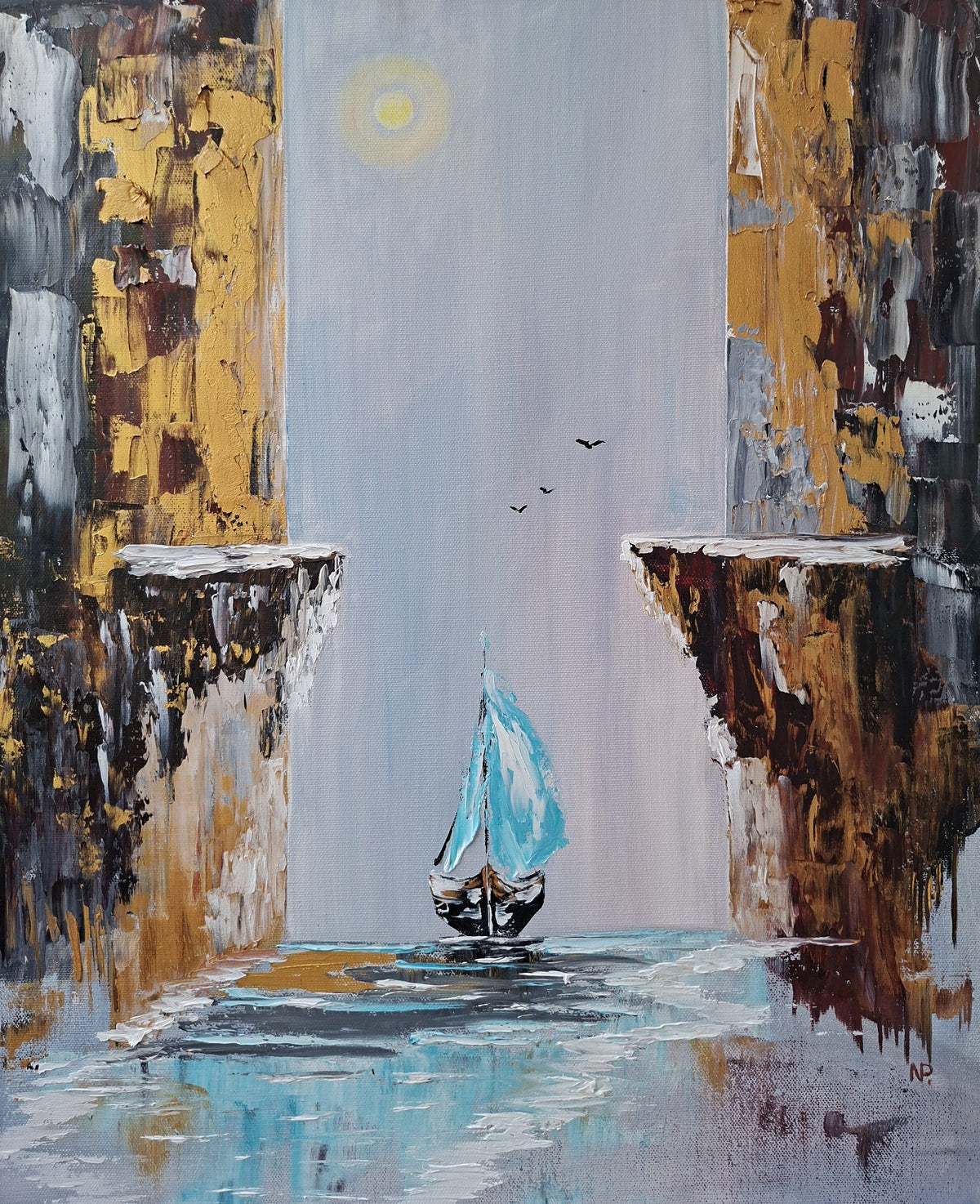 "The Path of Dreams" — Original Textured Oil & Gold Paint Marine Painting by Nataliia Plakhotnyk