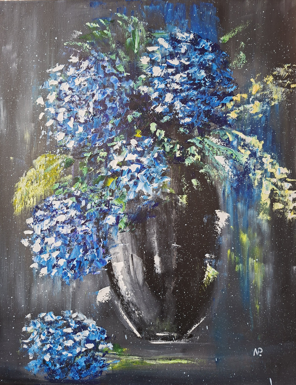 "Midnight Hydrangeas" — Original Textured Floral Oil Painting by Nataliia Plakhotnyk