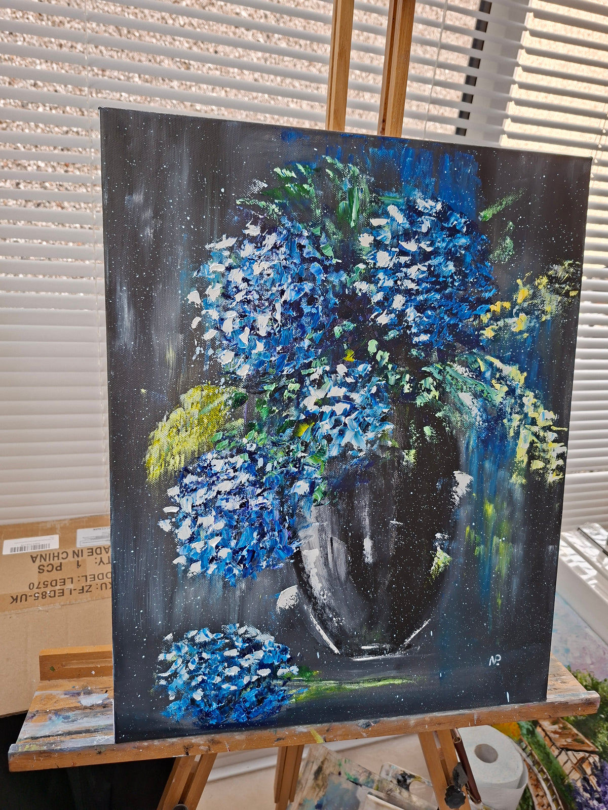 "Midnight Hydrangeas" — Original Textured Floral Oil Painting by Nataliia Plakhotnyk