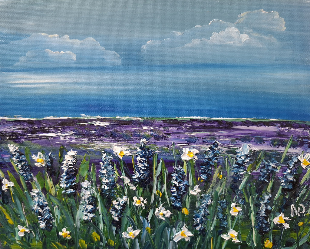"Lavender Breeze by the Sea" — Original Miniature Floral Oil Painting by Nataliia Plakhotnyk