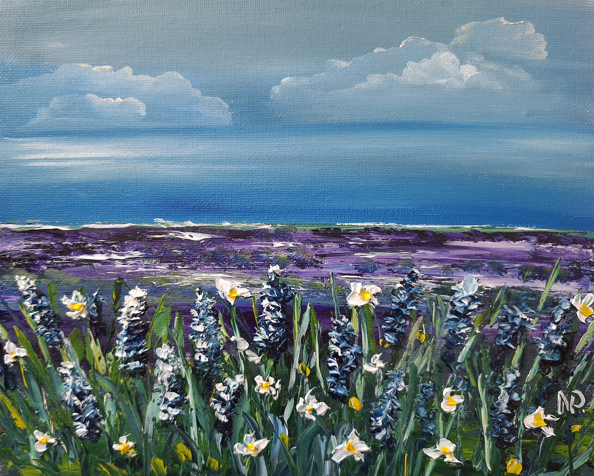 "Lavender Breeze by the Sea" — Original Miniature Floral Oil Painting by Nataliia Plakhotnyk