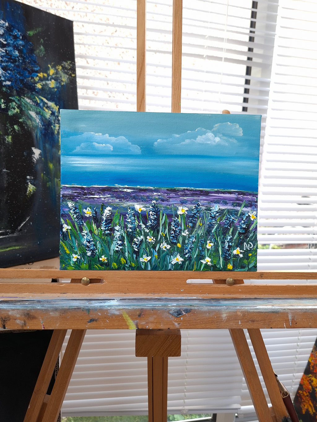 "Lavender Breeze by the Sea" — Original Miniature Floral Oil Painting by Nataliia Plakhotnyk