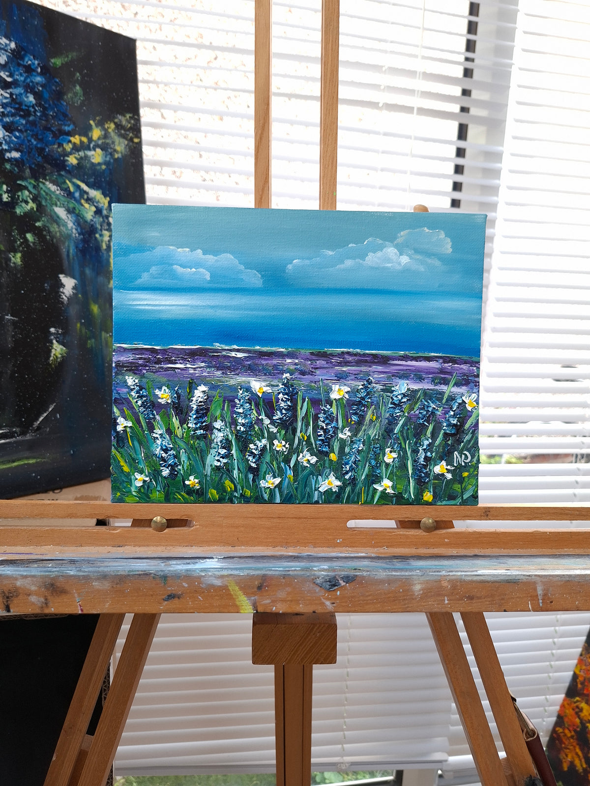"Lavender Breeze by the Sea" — Original Miniature Floral Oil Painting by Nataliia Plakhotnyk