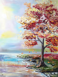 "Autumn Whispers at the Shore" — Original Large Textured Landscape Oil Painting by Nataliia Plakhotnyk
