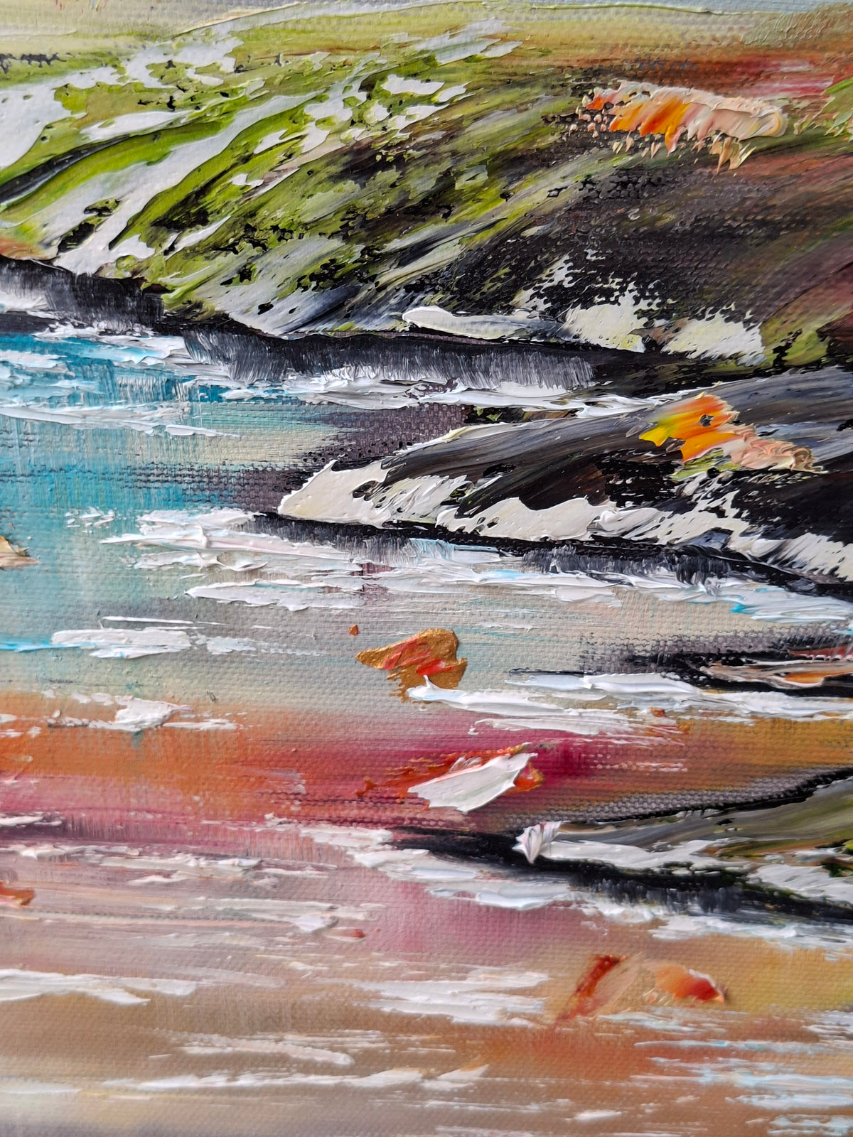 "Autumn Whispers at the Shore" — Original Large Textured Landscape Oil Painting by Nataliia Plakhotnyk