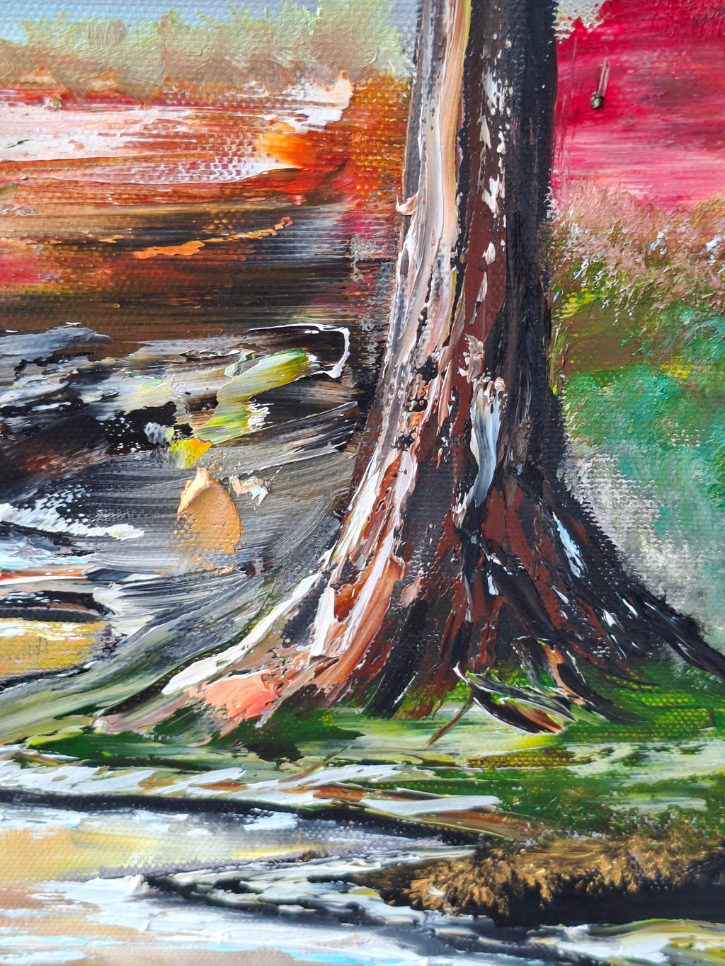 "Autumn Whispers at the Shore" — Original Large Textured Landscape Oil Painting by Nataliia Plakhotnyk