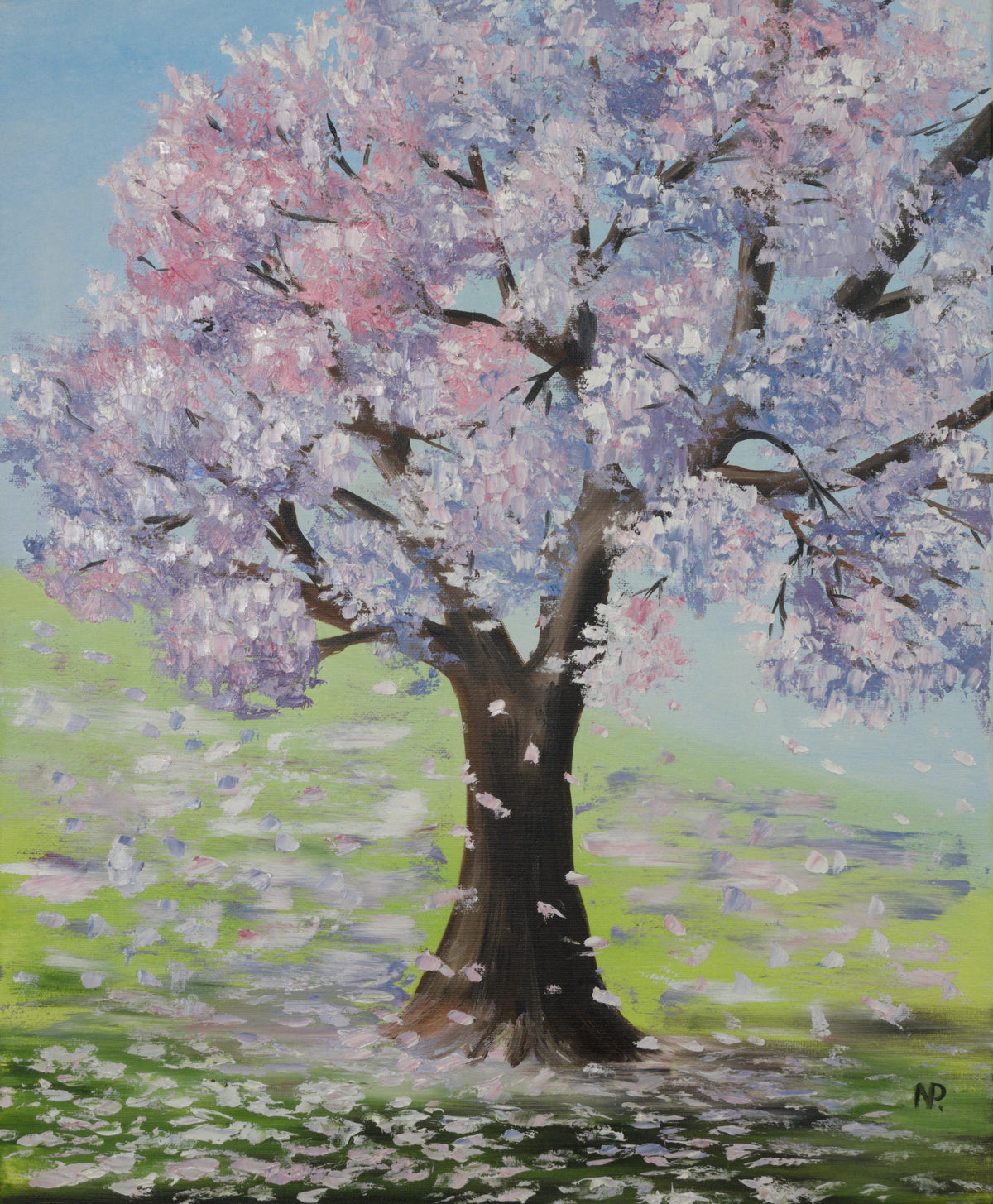 "Sakura is Blooming" — Original Impressionistic Spring Landscape Painting by Nataliia Plakhotnyk