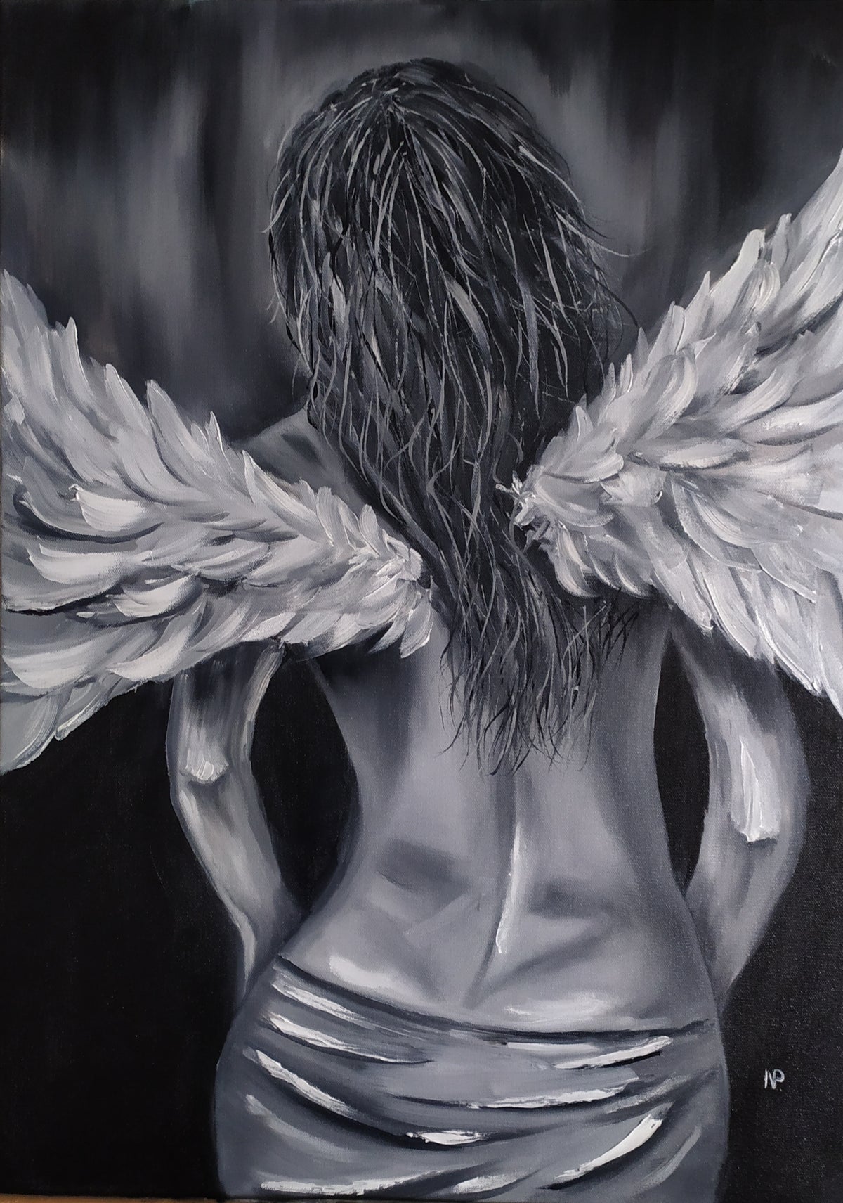 "Lonely Angel" — Original Impressionistic Figurative Oil Painting by Nataliia Plakhotnyk