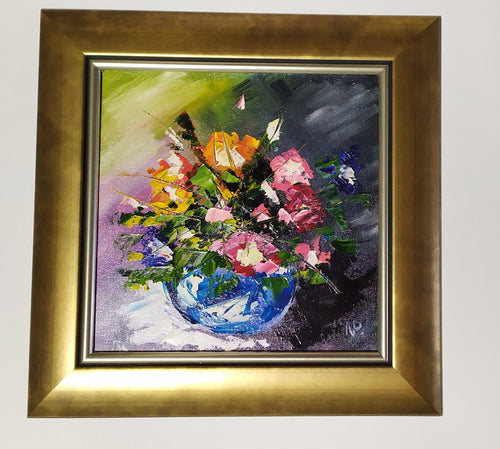 "Abstract Flowers" — Original Framed Floral Oil Painting by Nataliia Plakhotnyk