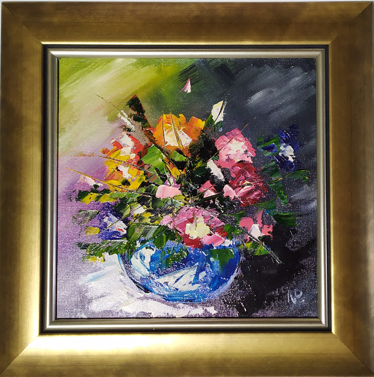 "Abstract Flowers" — Original Framed Floral Oil Painting by Nataliia Plakhotnyk