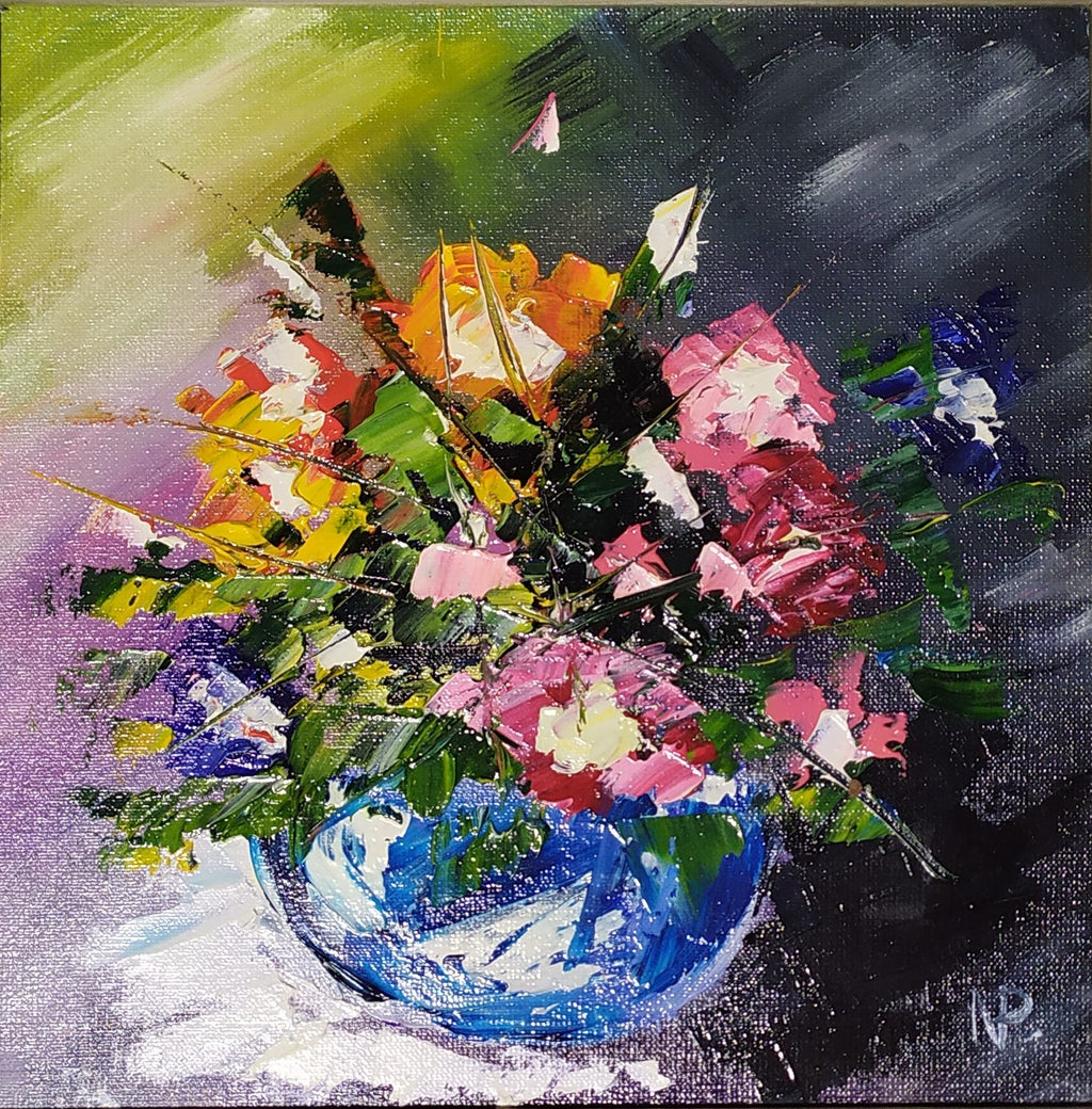 "Abstract Flowers" — Original Framed Floral Oil Painting by Nataliia Plakhotnyk