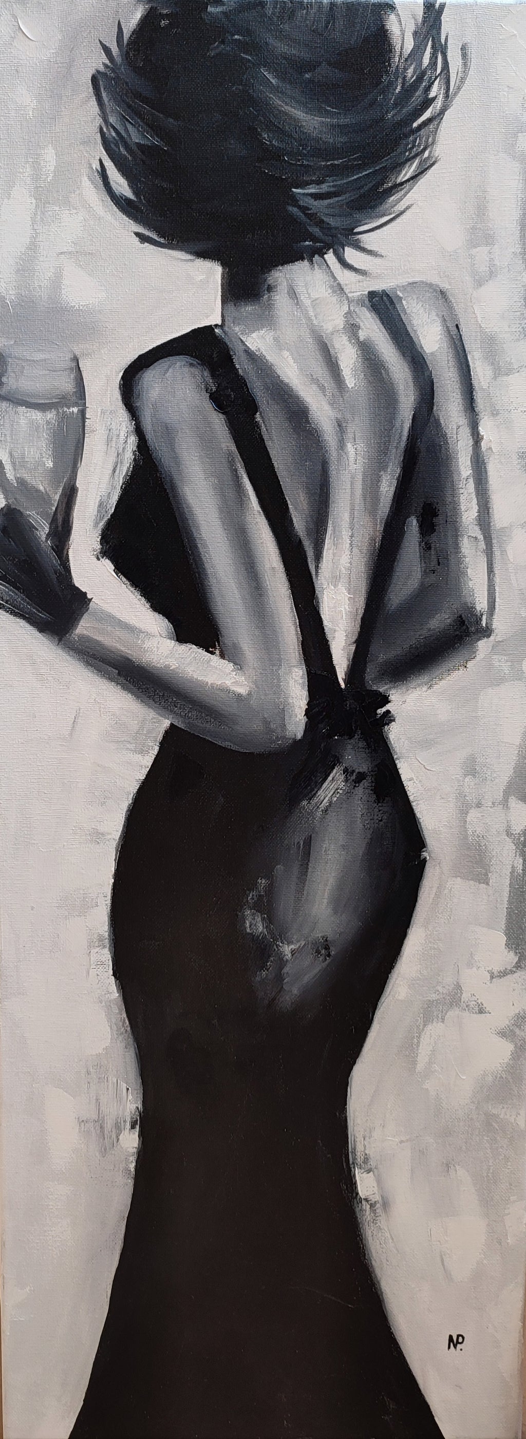 "Lady in Black" — Original Monochromatic Figurative Oil Painting by Nataliia Plakhotnyk